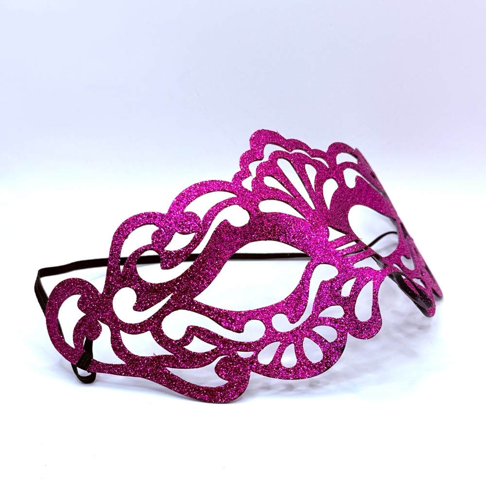 Carnival Masquerade Mardi Gras Party Costume Festival Metallic Fuchsia Pink Mask